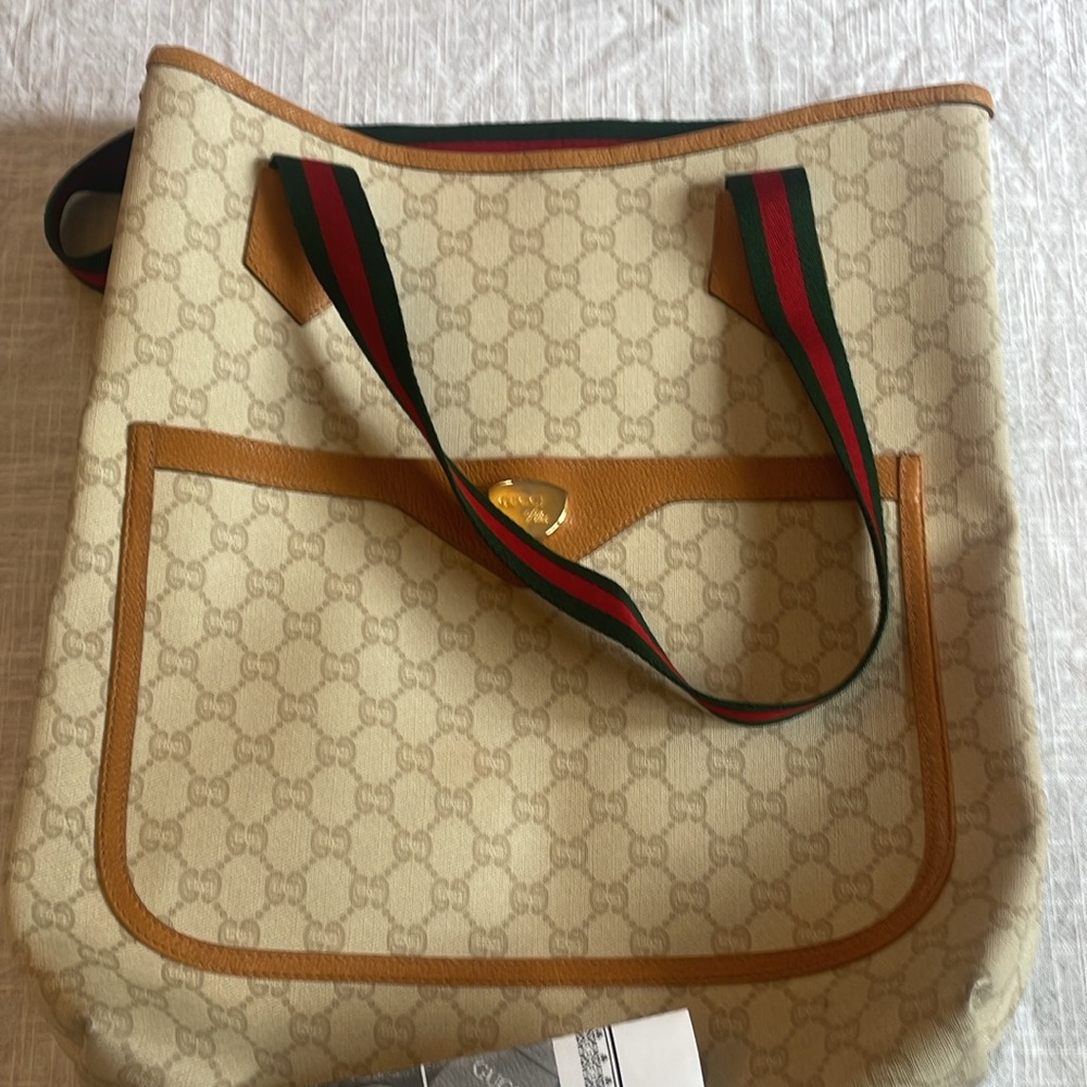 Gucci Beige Monogram Tote with Brown Accents Vintage- pre owned